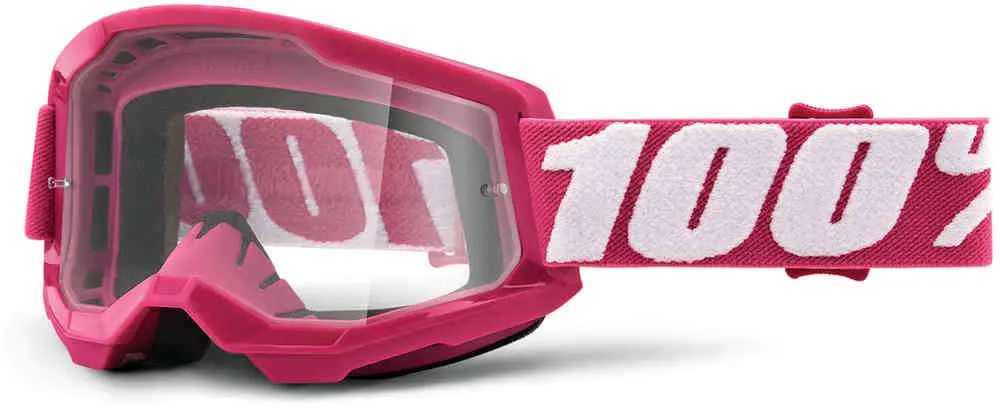 100% Strata 2 Clear Motocross Goggles, Pink/White