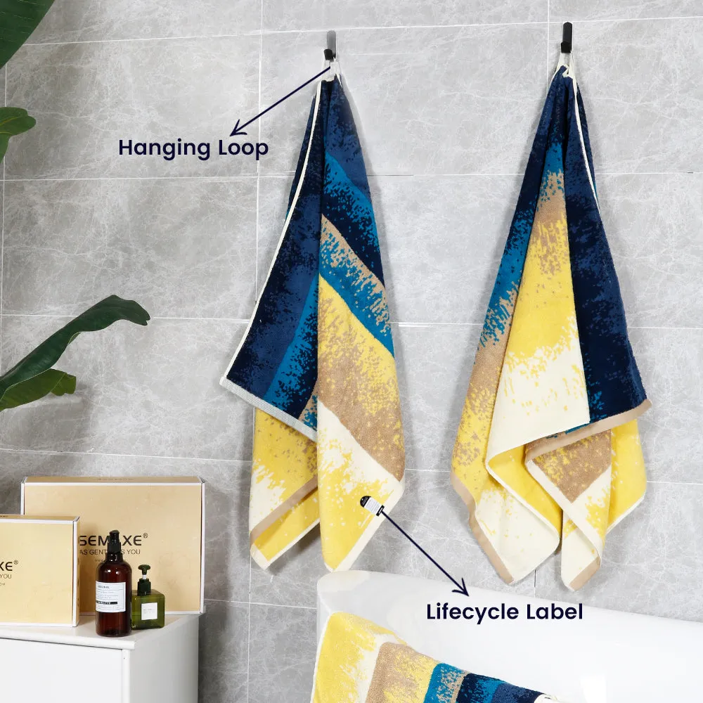 8-piece Combed Cotton Bath Towel Set with Artistic Pattern, Hanging Loop & Lifecycle Label