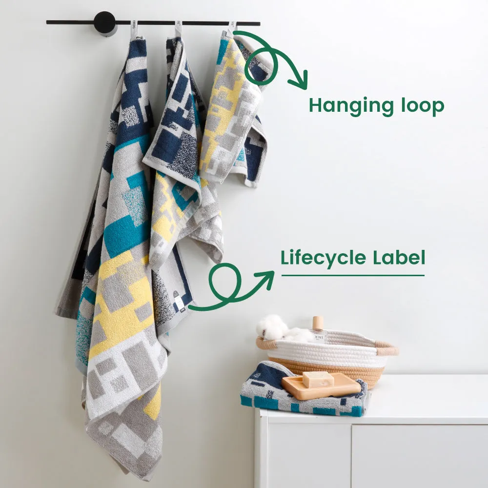 8-piece Combed Cotton Bath Towel Set with Artistic Pattern, Hanging Loop & Lifecycle Label