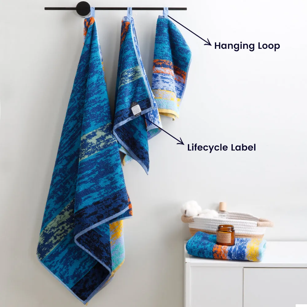 8-piece Combed Cotton Bath Towel Set with Artistic Pattern, Hanging Loop & Lifecycle Label