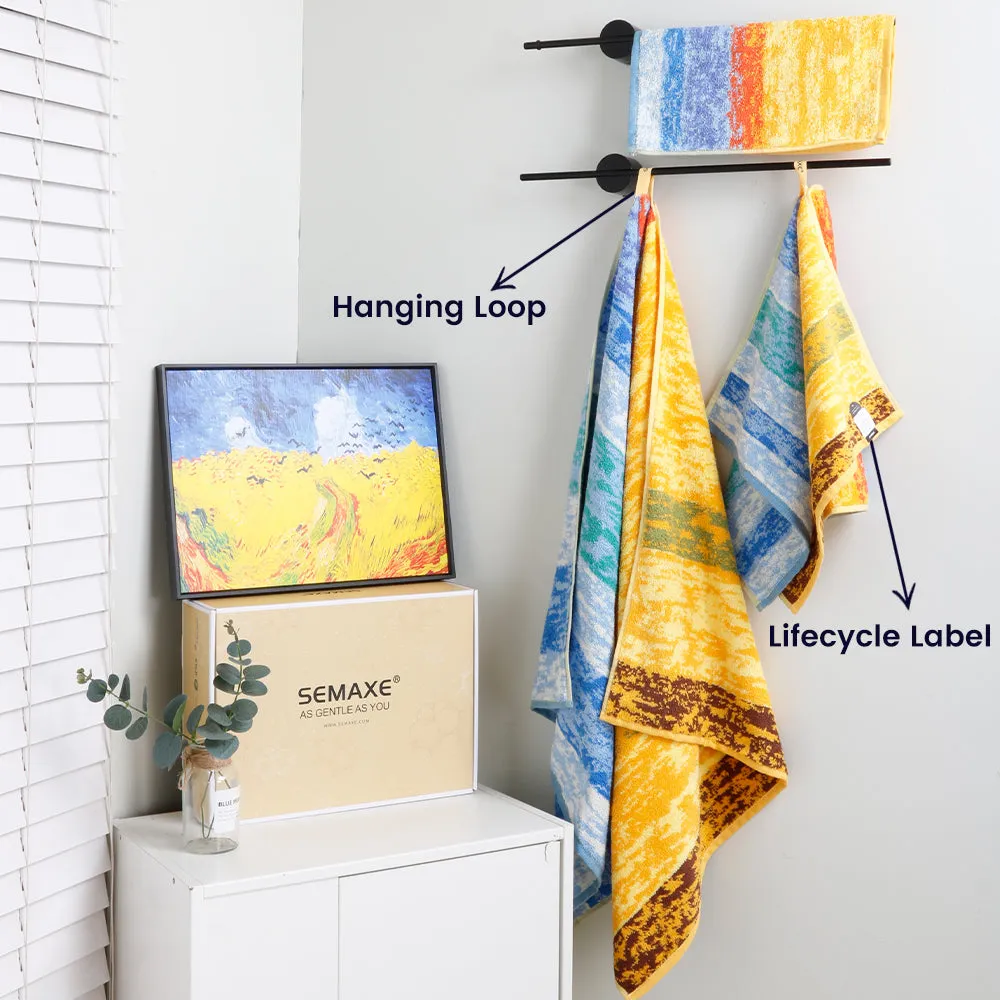 8-piece Combed Cotton Bath Towel Set with Artistic Pattern, Hanging Loop & Lifecycle Label