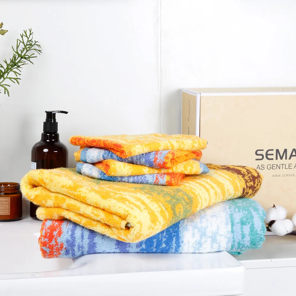 8-piece Combed Cotton Bath Towel Set with Artistic Pattern, Hanging Loop & Lifecycle Label