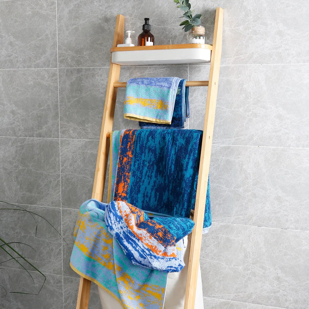 8-piece Combed Cotton Bath Towel Set with Artistic Pattern, Hanging Loop & Lifecycle Label