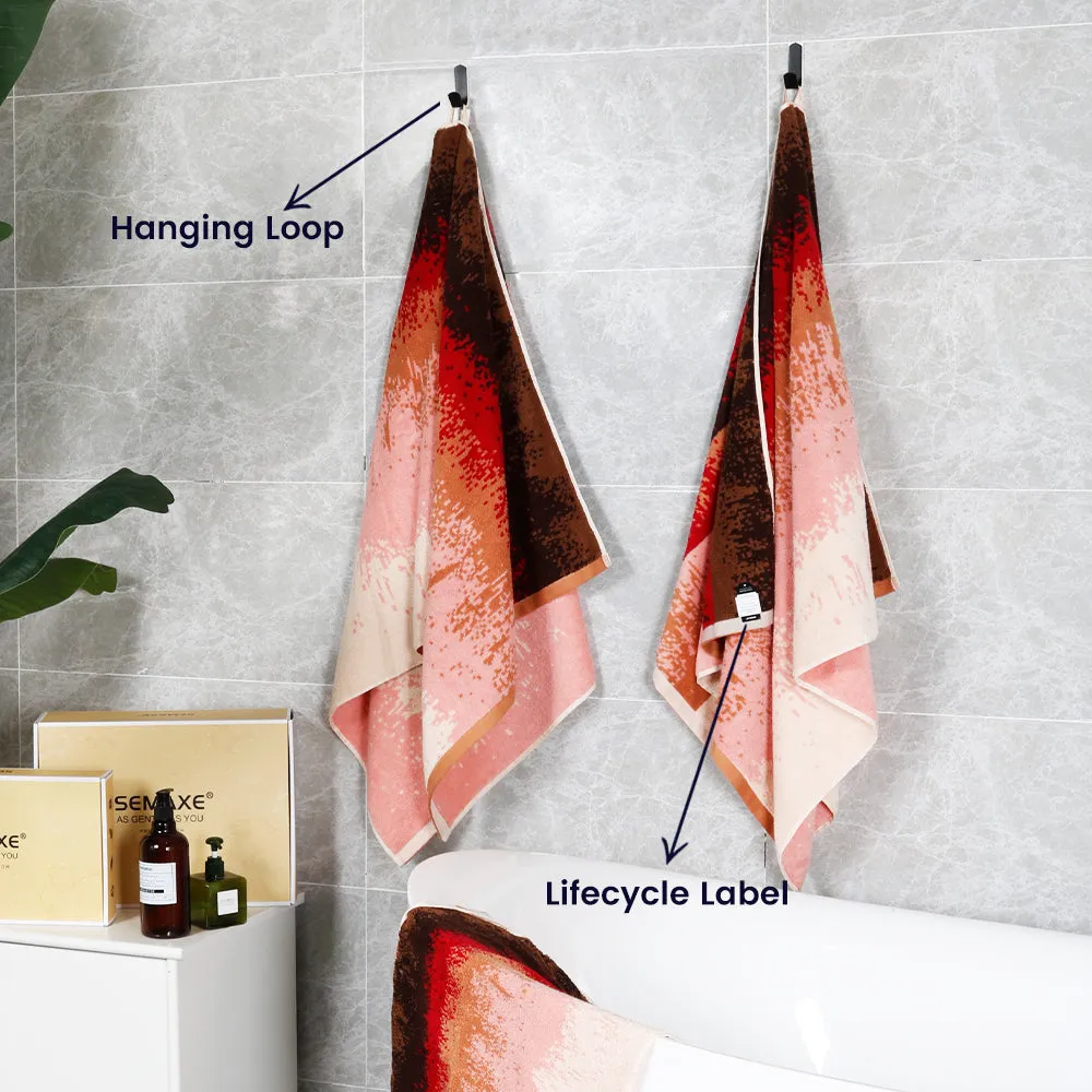 8-piece Combed Cotton Bath Towel Set with Artistic Pattern, Hanging Loop & Lifecycle Label