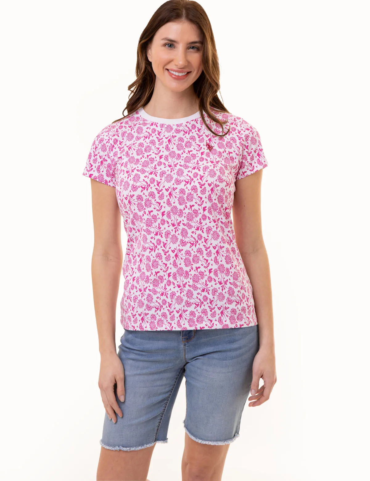 ALL OVER FLORAL PRINT CREW NECK T-SHIRT