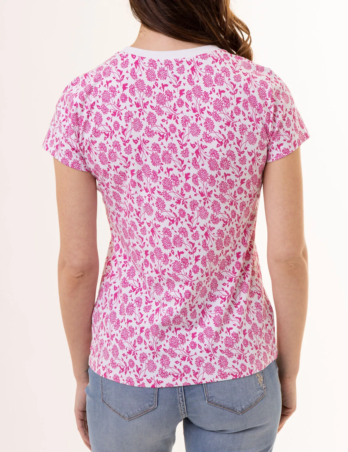 ALL OVER FLORAL PRINT CREW NECK T-SHIRT