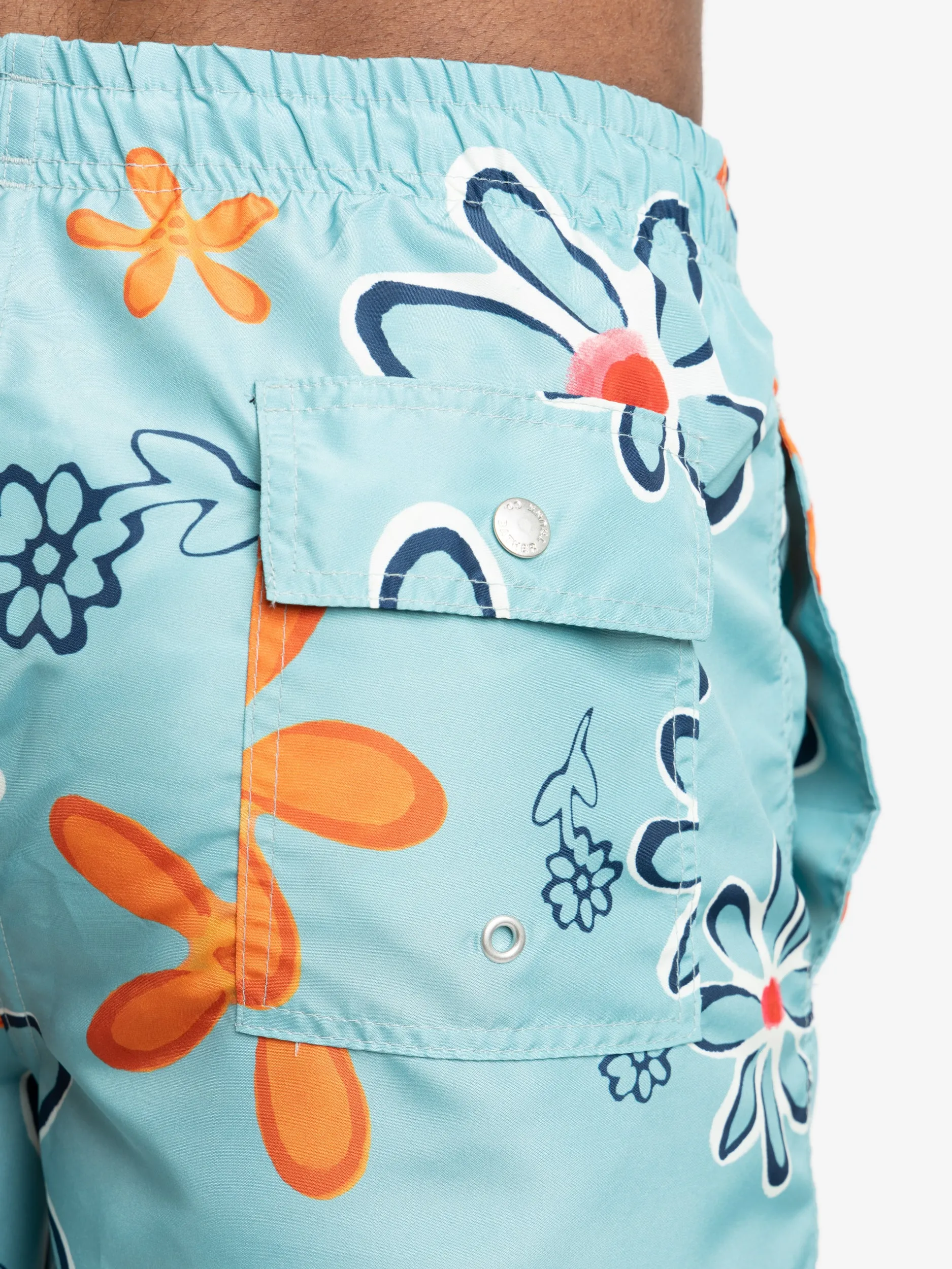 Aqua Blue Perennial Floral Swim Trunks