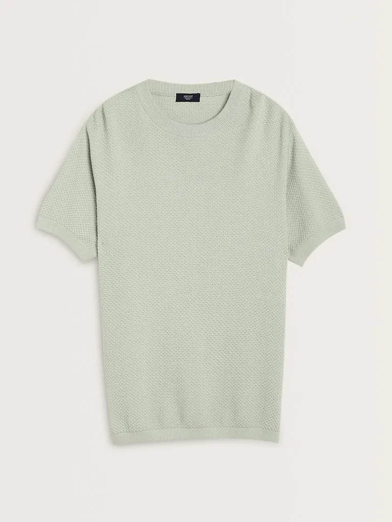 Ascot Mint Self-Textured Relaxed-Fit Cotton T-Shirt