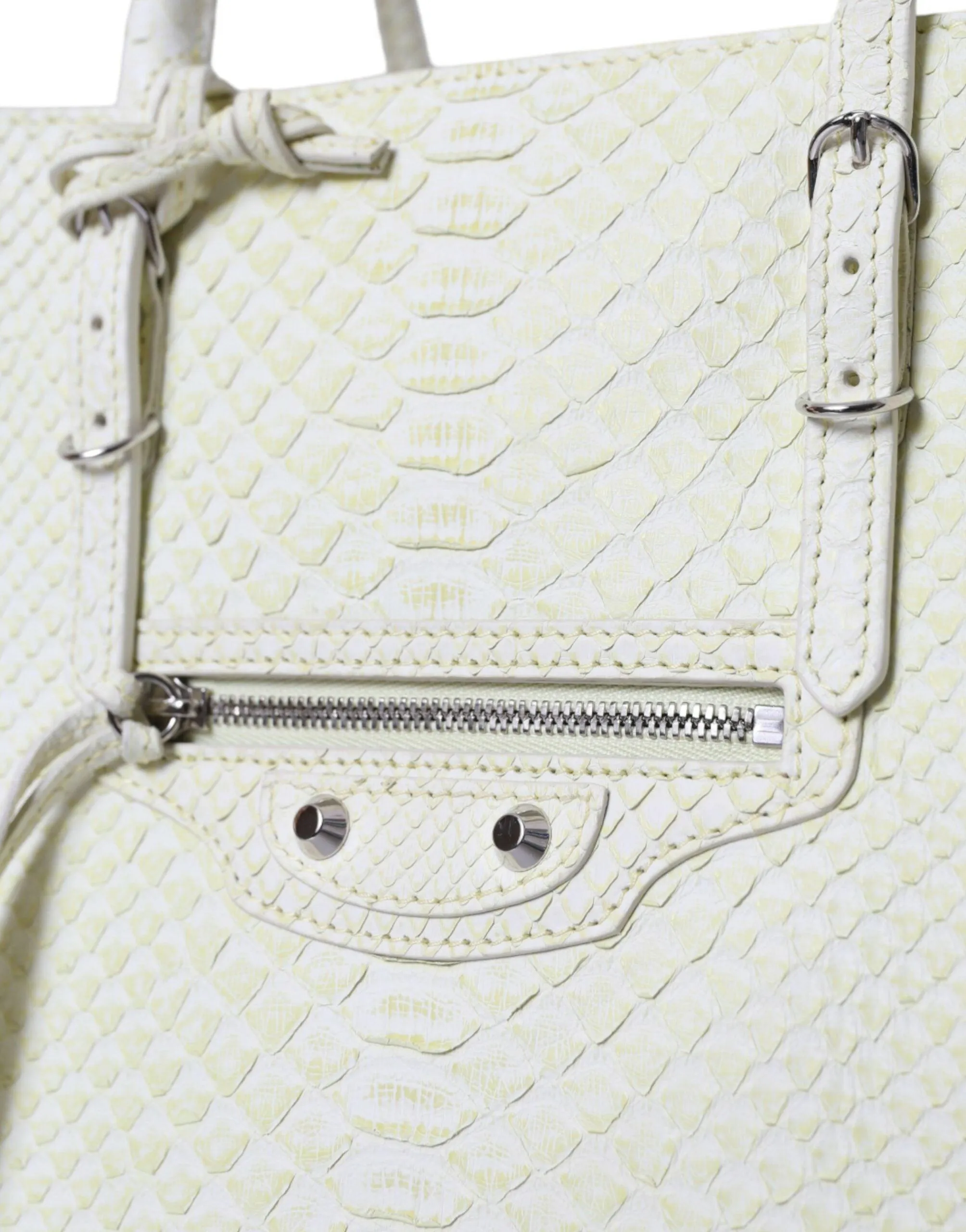 Balenciaga Papier A4 Python Leather Tote in White & Yellow