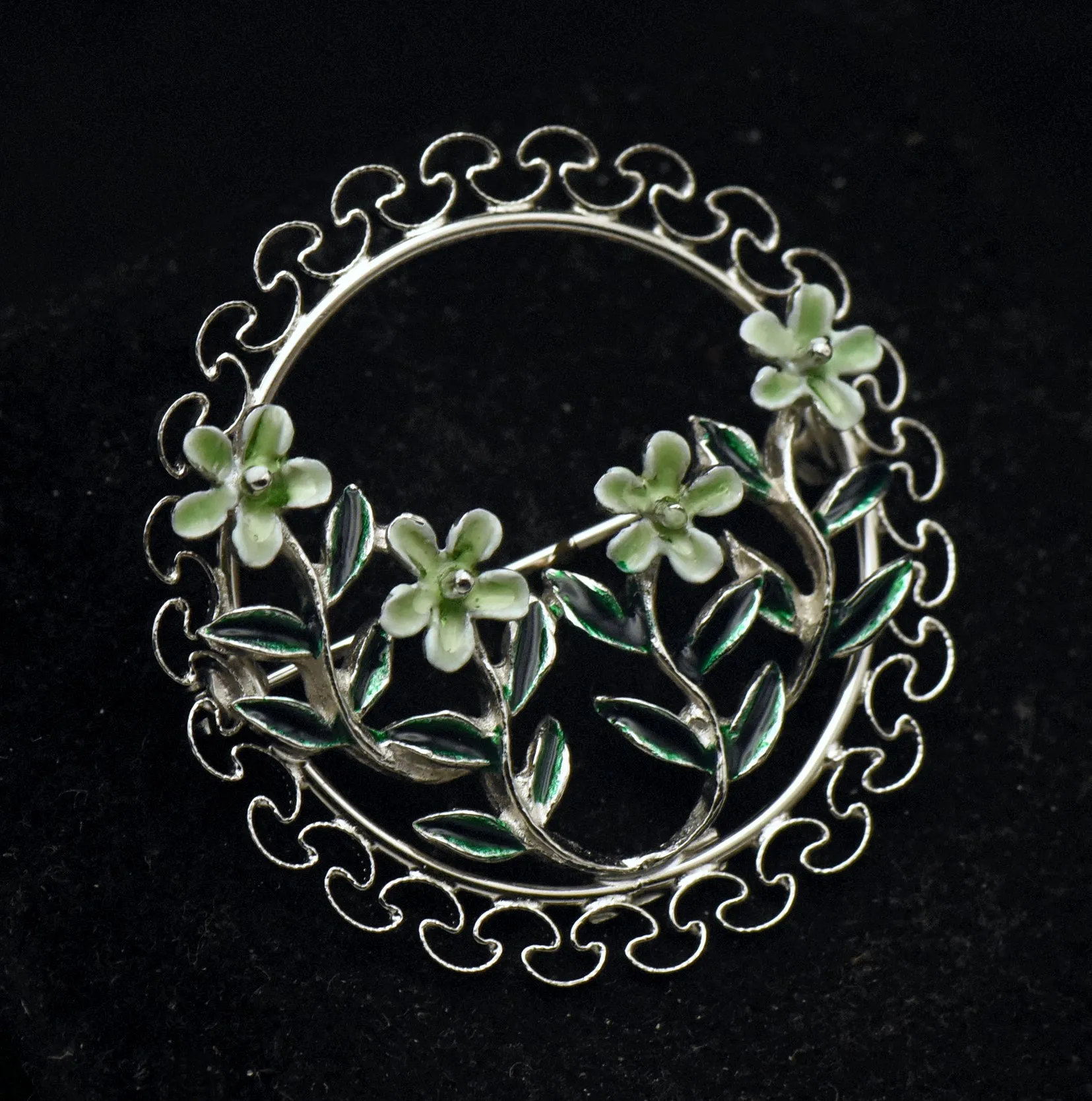 Beau - Vintage Sterling Silver and Enamel Floral Brooch