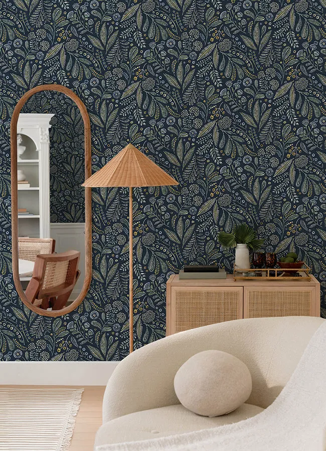 Briar Navy Floral Wallpaper