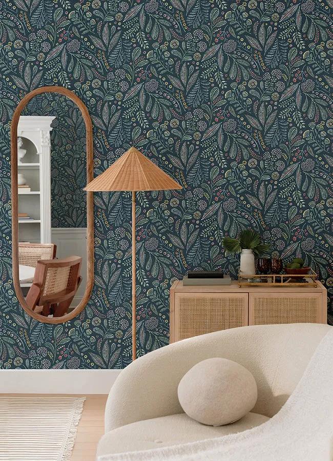 Briar Navy Floral Wallpaper