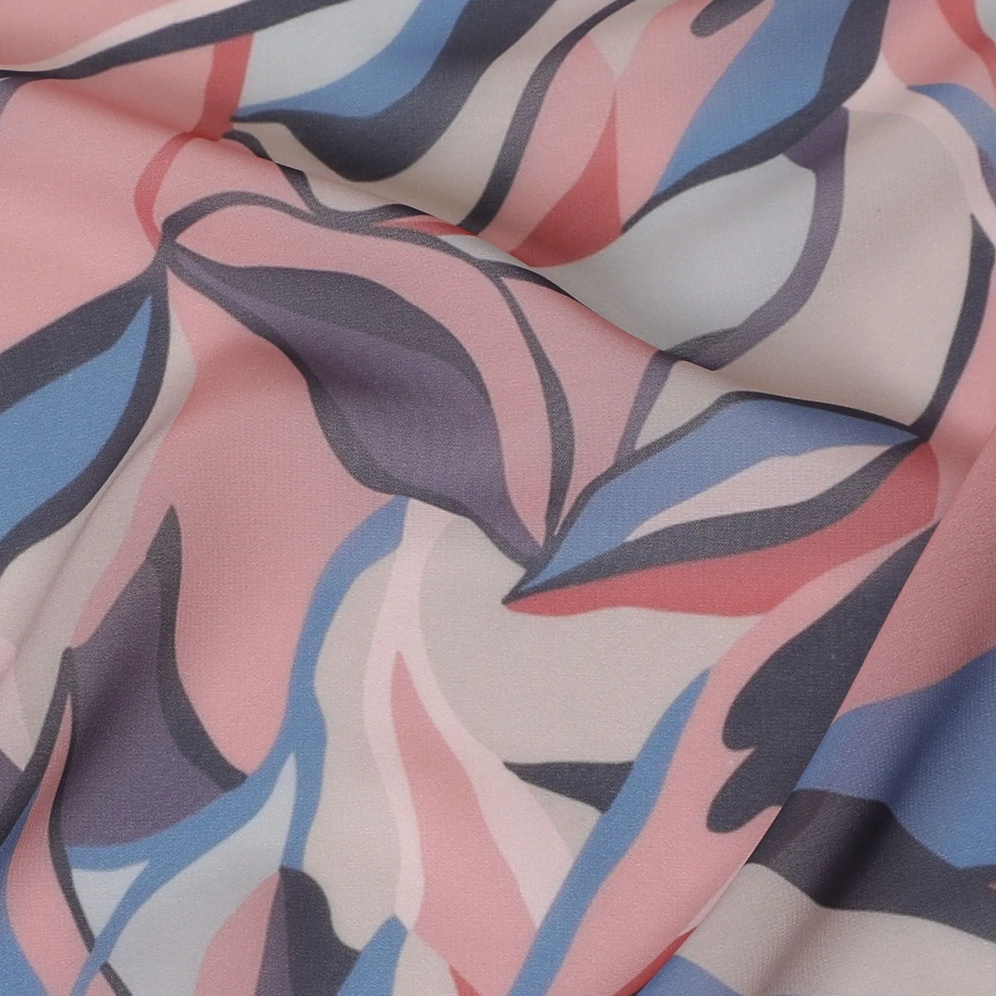 Chic Pastel Swirls Synthetic Georgette Fabric - Contemporary Design, Shop Online, 110cm-D17994