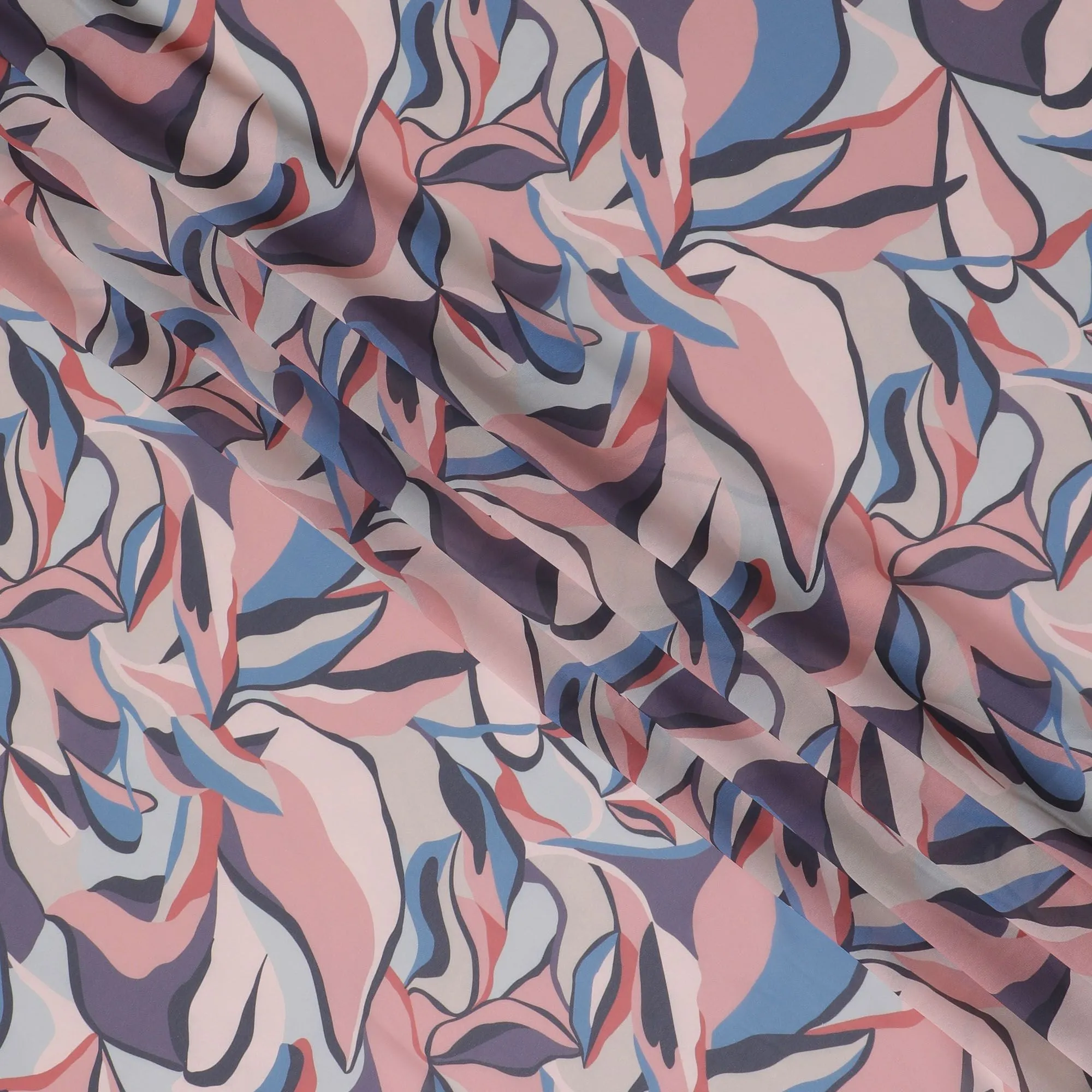 Chic Pastel Swirls Synthetic Georgette Fabric - Contemporary Design, Shop Online, 110cm-D17994