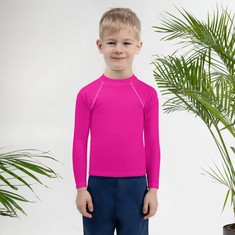 Dynamic Defense: Boys' Solid Color Long Sleeve Rash Guards - Hollywood Cerise