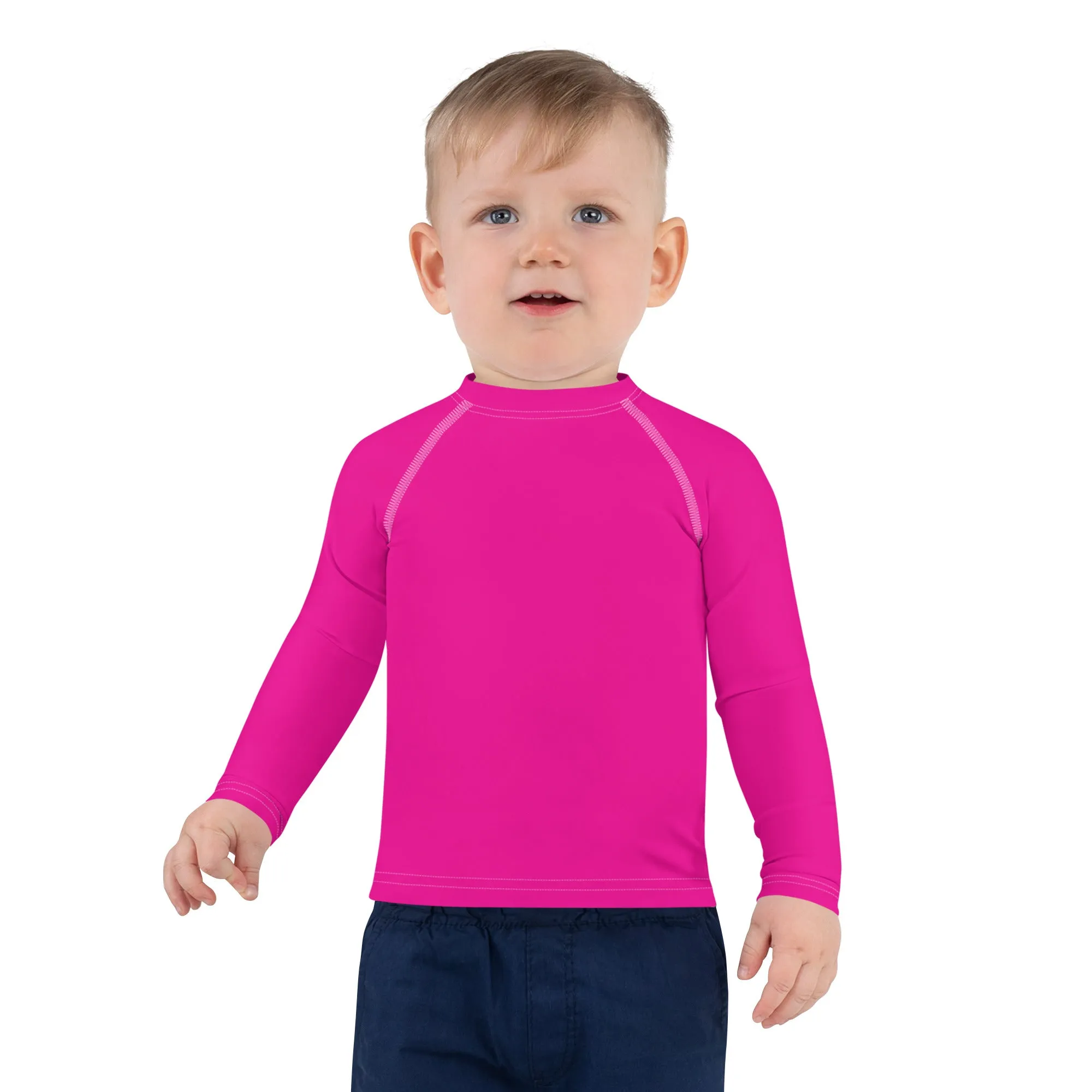 Dynamic Defense: Boys' Solid Color Long Sleeve Rash Guards - Hollywood Cerise