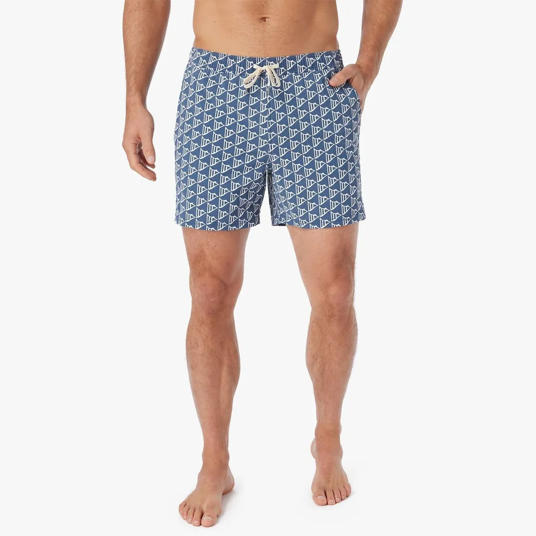 Fair Harbor Bungalow Swim Trunks in Navy Windy Flags