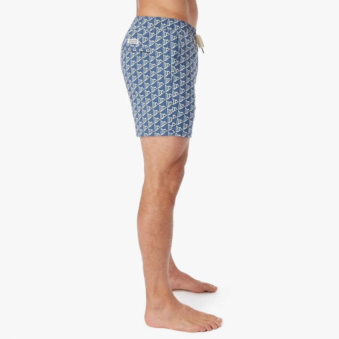 Fair Harbor Bungalow Swim Trunks in Navy Windy Flags