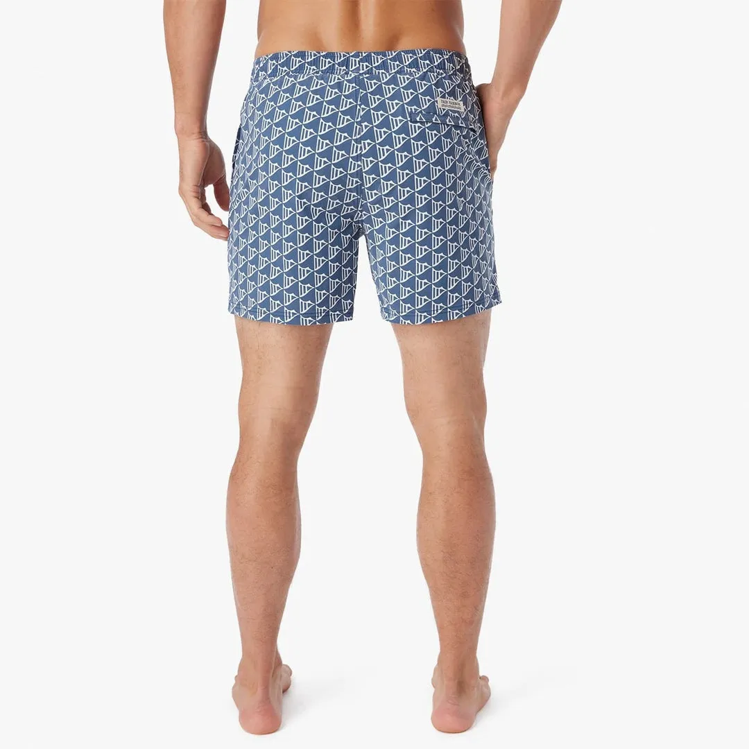 Fair Harbor Bungalow Swim Trunks in Navy Windy Flags