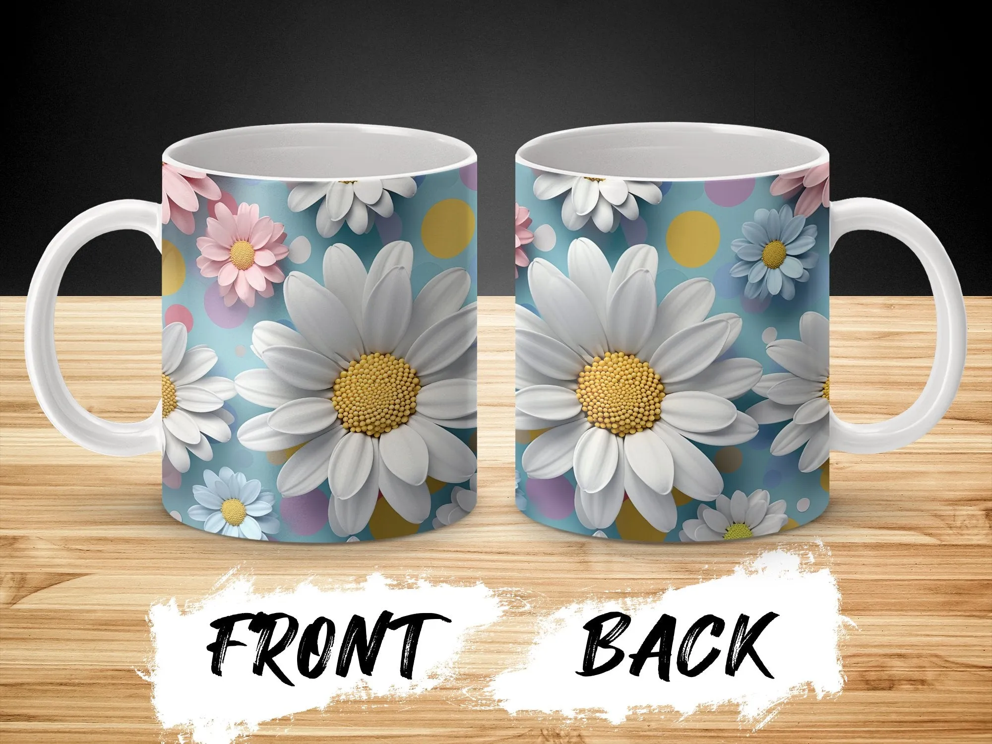 Floral Mug with Daisies, Colorful Spring Flower Coffee Cup, Cheerful Garden