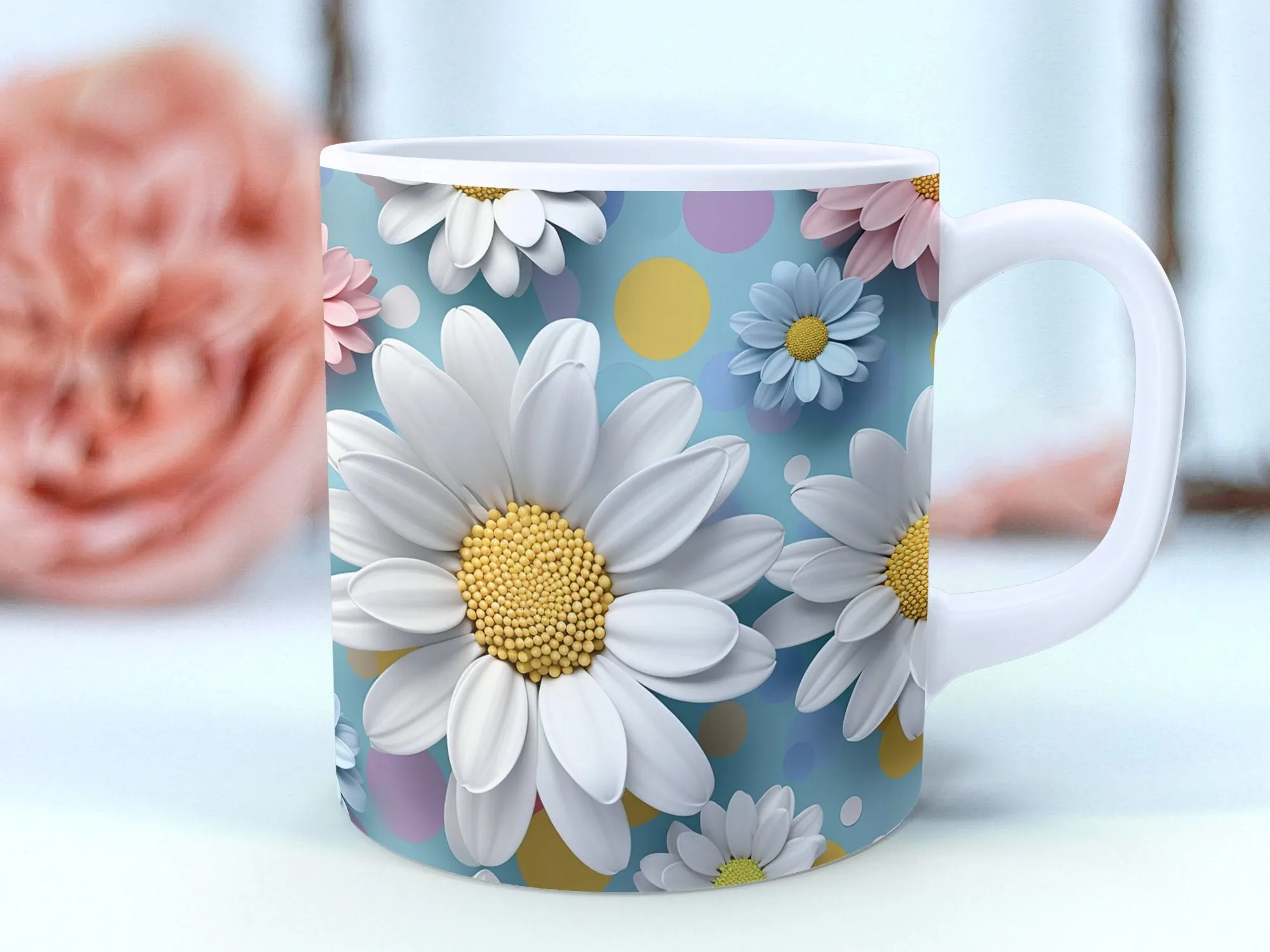 Floral Mug with Daisies, Colorful Spring Flower Coffee Cup, Cheerful Garden