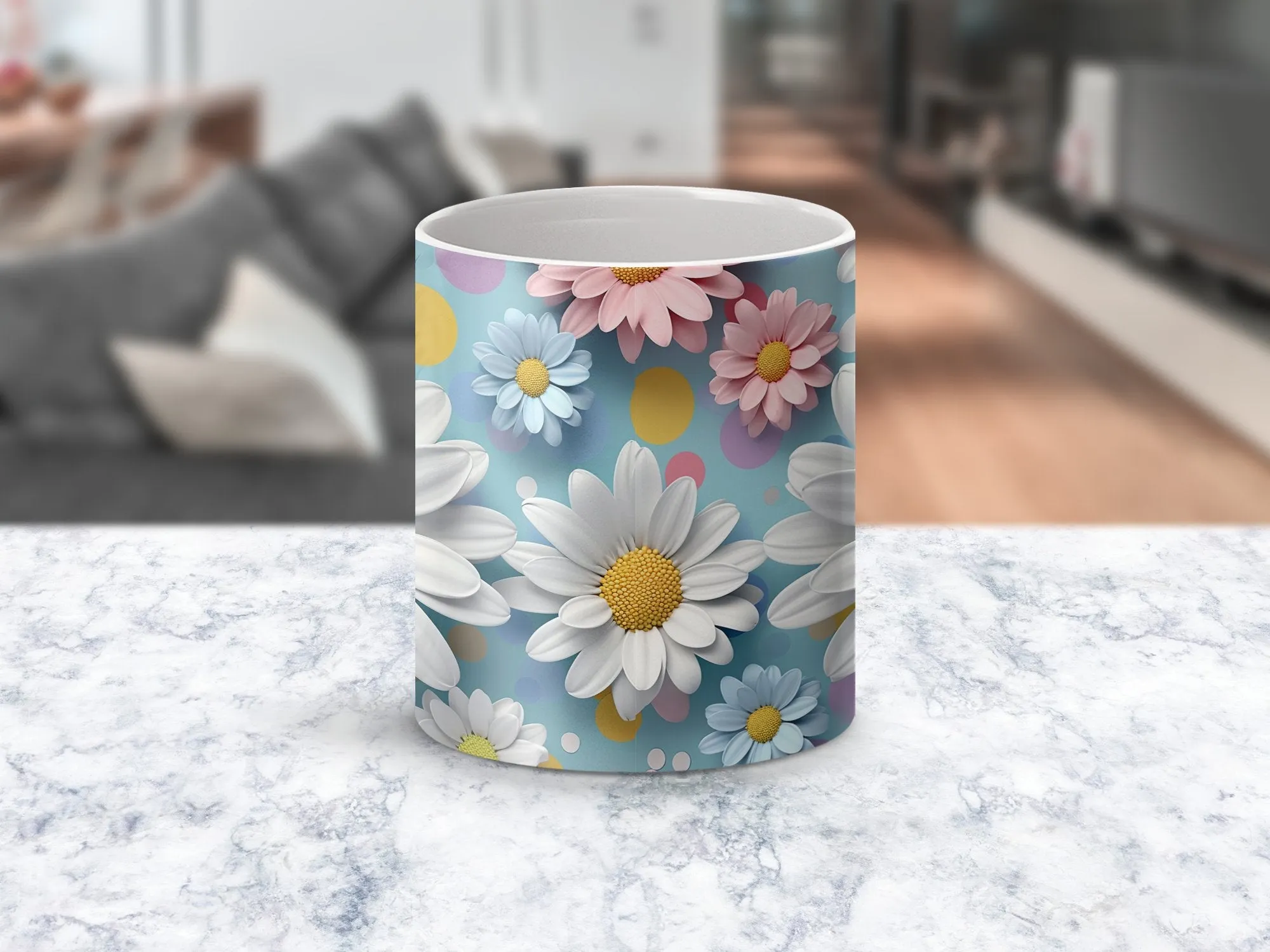 Floral Mug with Daisies, Colorful Spring Flower Coffee Cup, Cheerful Garden