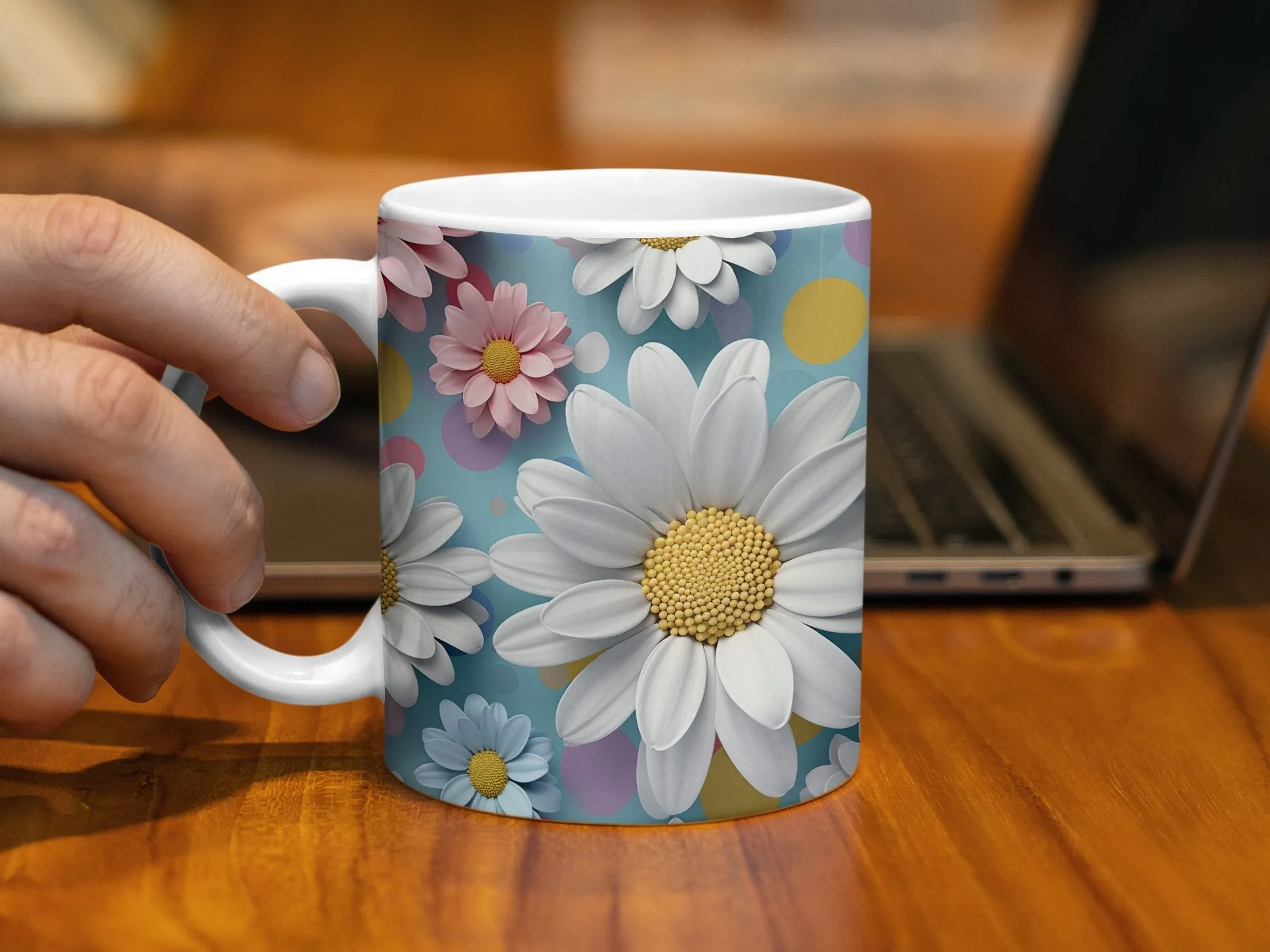 Floral Mug with Daisies, Colorful Spring Flower Coffee Cup, Cheerful Garden