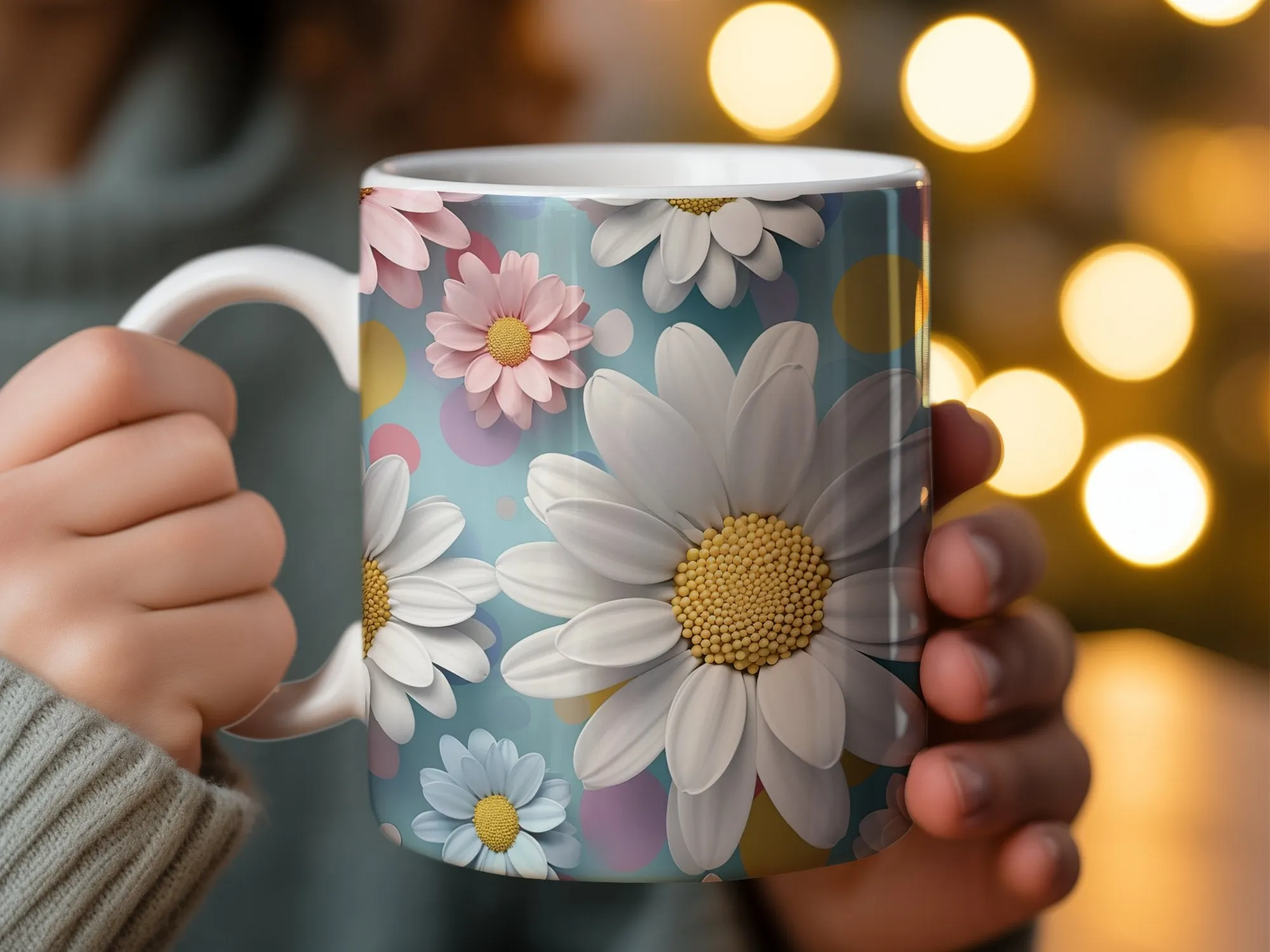 Floral Mug with Daisies, Colorful Spring Flower Coffee Cup, Cheerful Garden