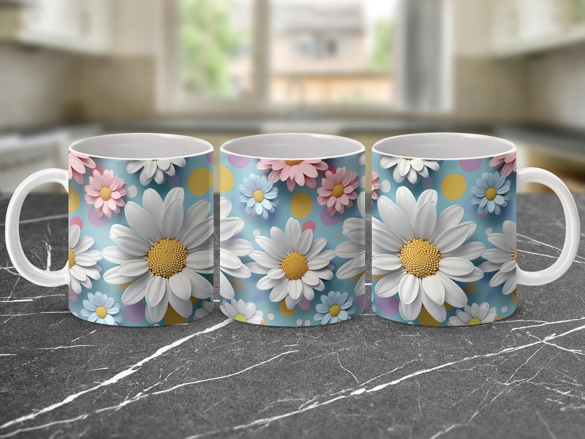 Floral Mug with Daisies, Colorful Spring Flower Coffee Cup, Cheerful Garden