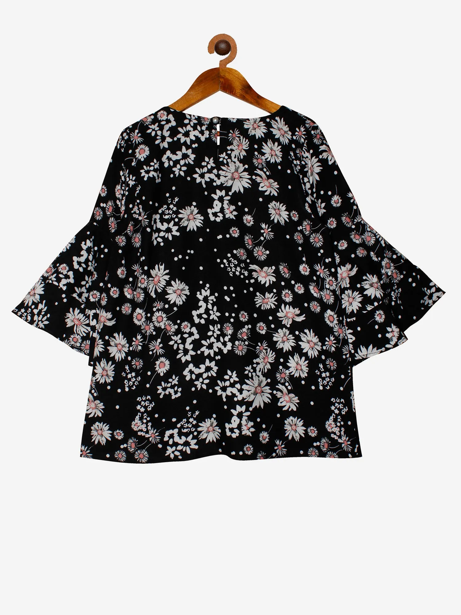 Girls Printed Rayon Top with Bell Frill Sleeves