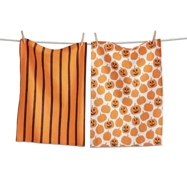 Halloween Pumpkin & Stripe Dishtowels – Set of 2