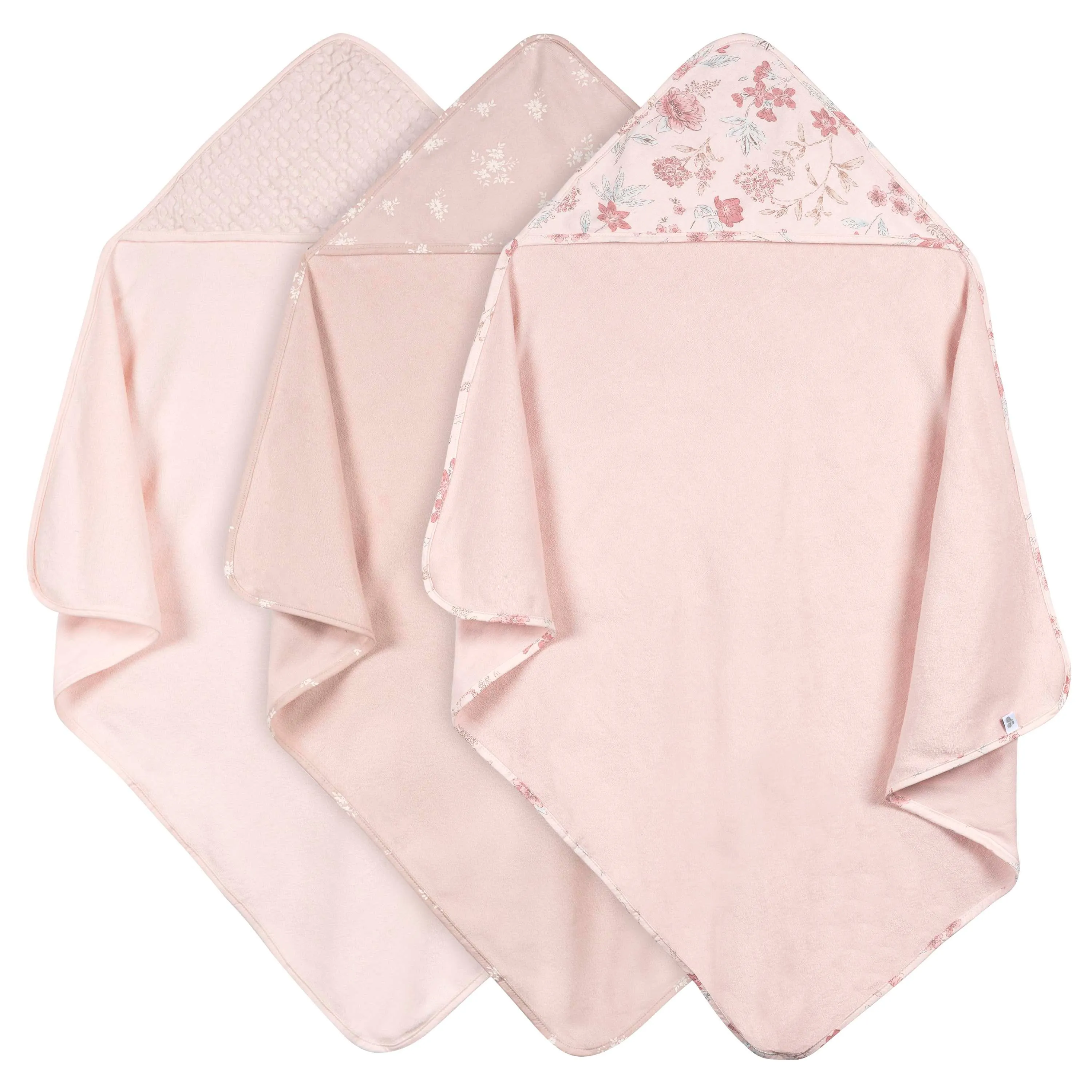 Just Born by Gerber Baby Girl 3-Pack Hooded Towels - PINK