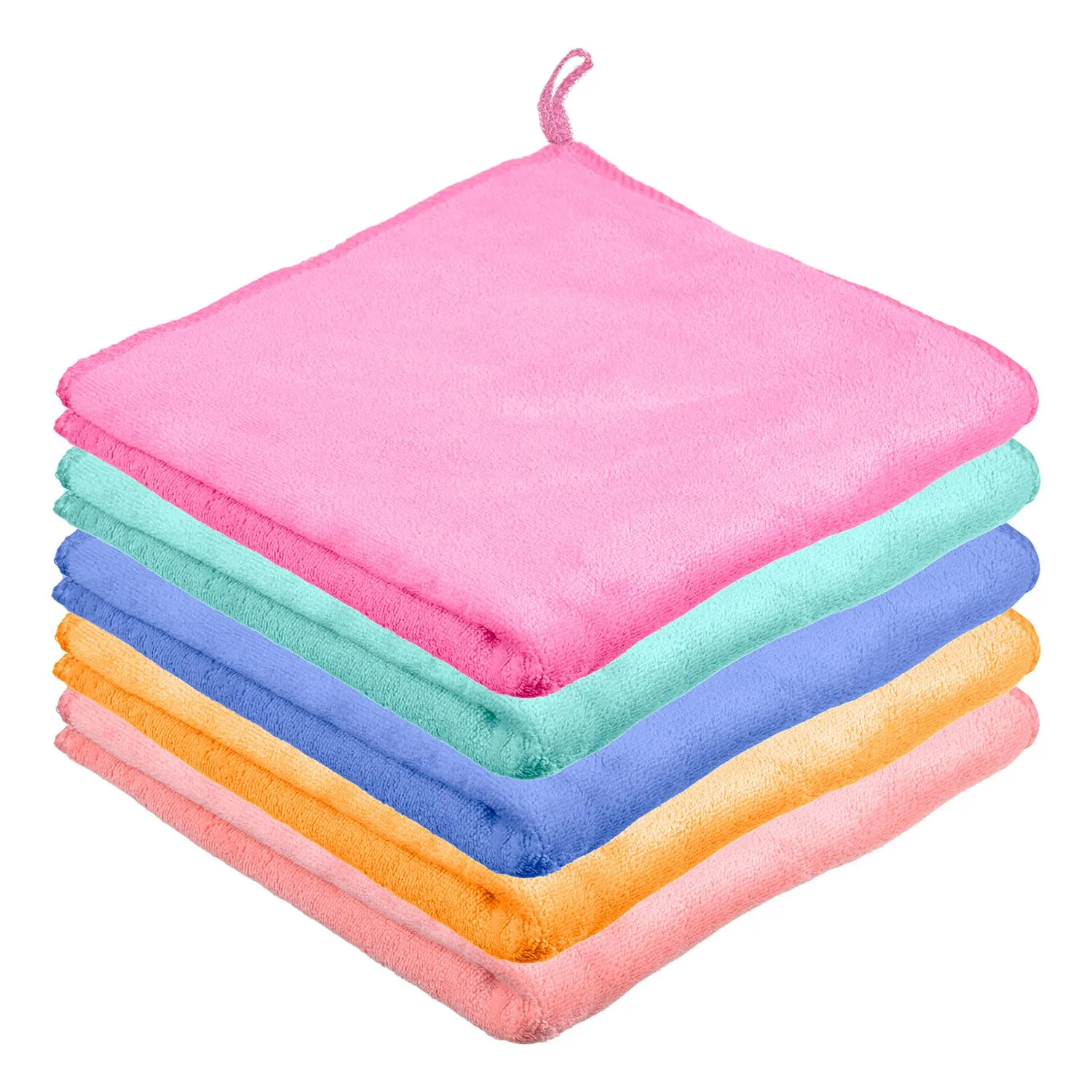 Kuber Industries Cleaning Towel|Microfiber Reusable Cloths|400 GSM Highly Absorbent Towel for Kitchen with Hanging Loop|Car|Window|40x40 Cm|Pack of 5 (Multicolor)