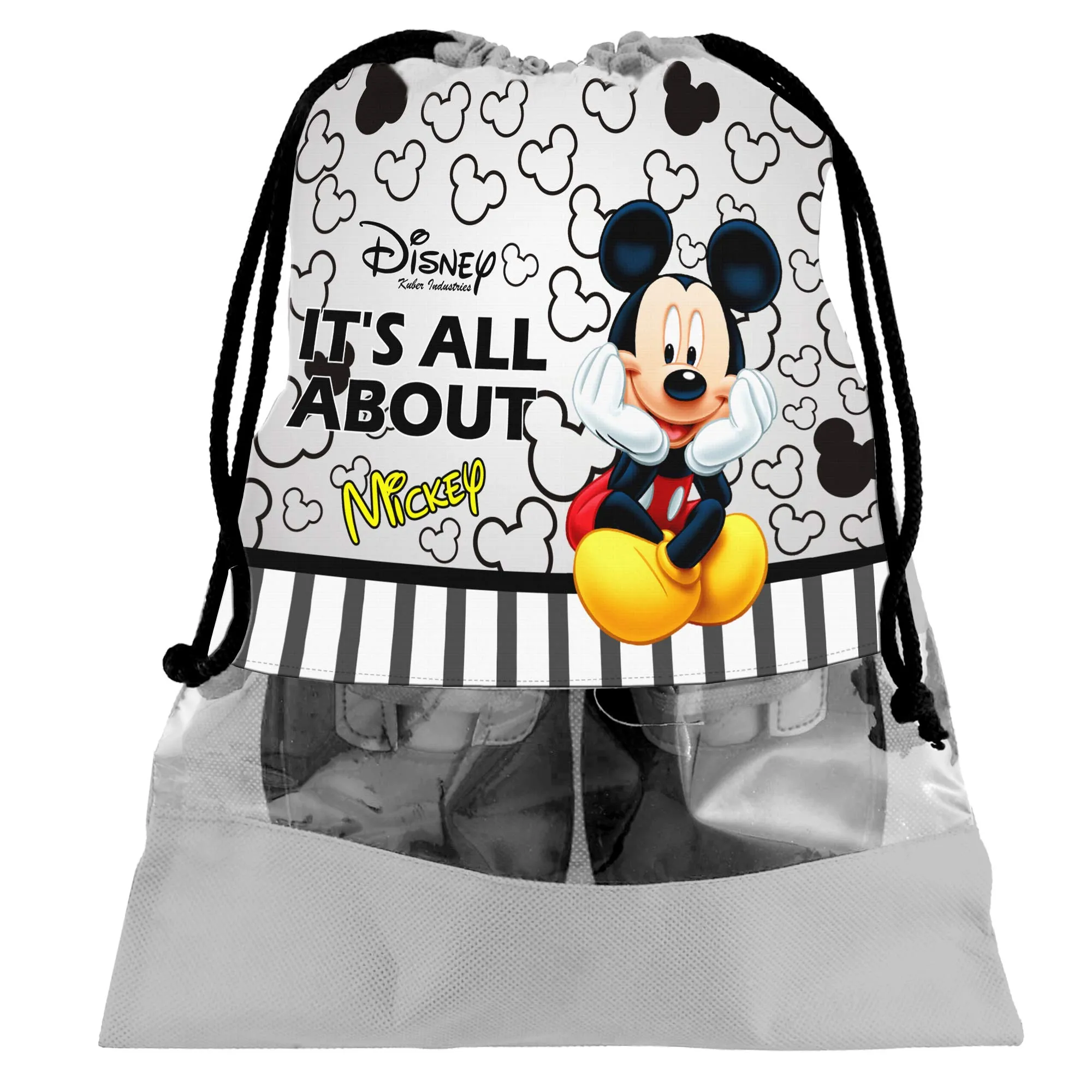 Kuber Industries Disney Mickey Print 6 Piece Non Woven Travel Shoe Cover, String Bag Organizer (Grey) -HS_35_LUGGAGE17987