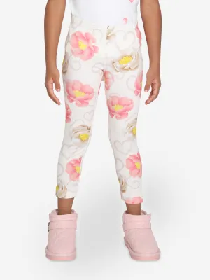 Monnalisa Girls Floral Print Leggings in Ivory