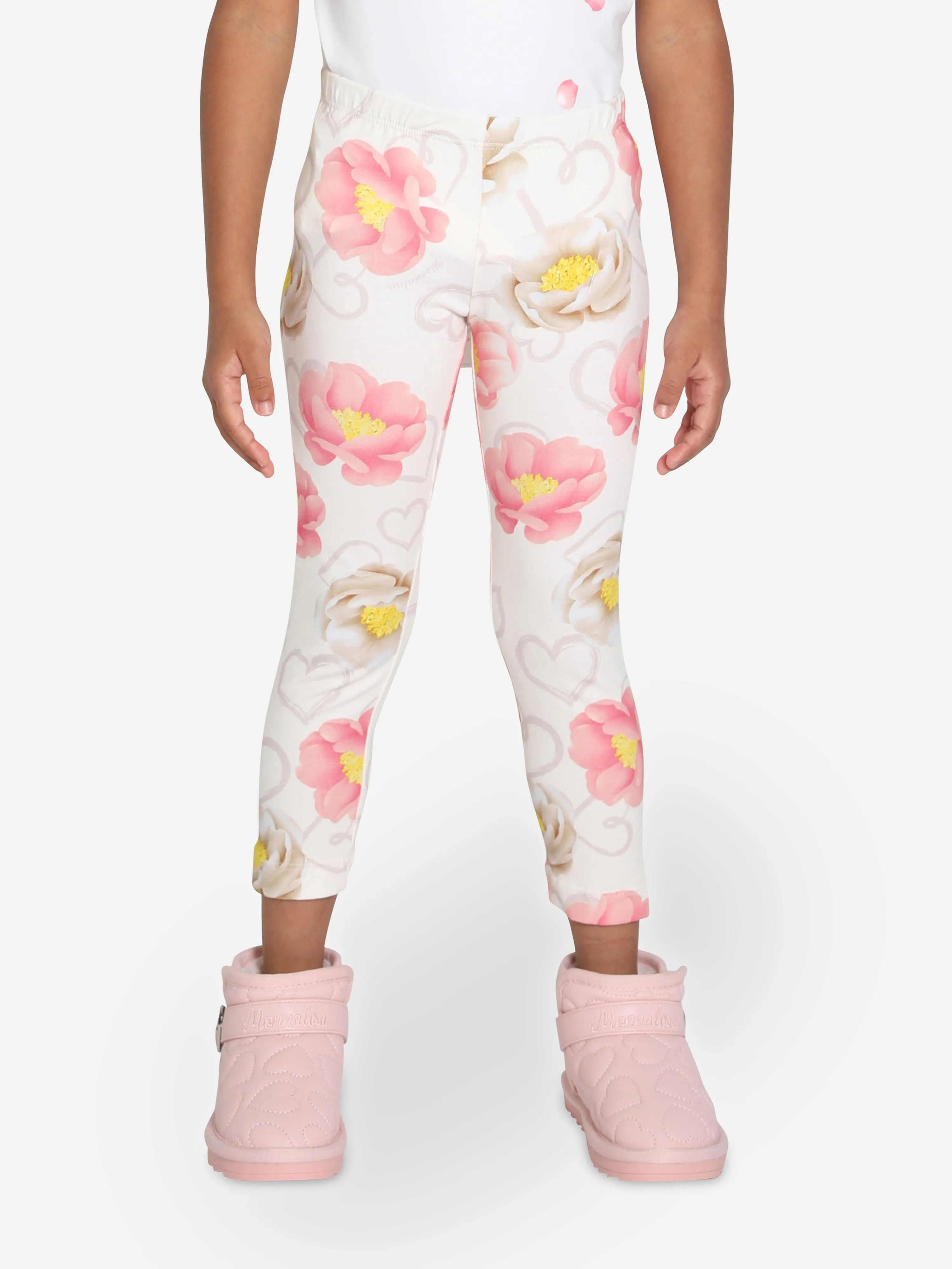 Monnalisa Girls Floral Print Leggings in Ivory