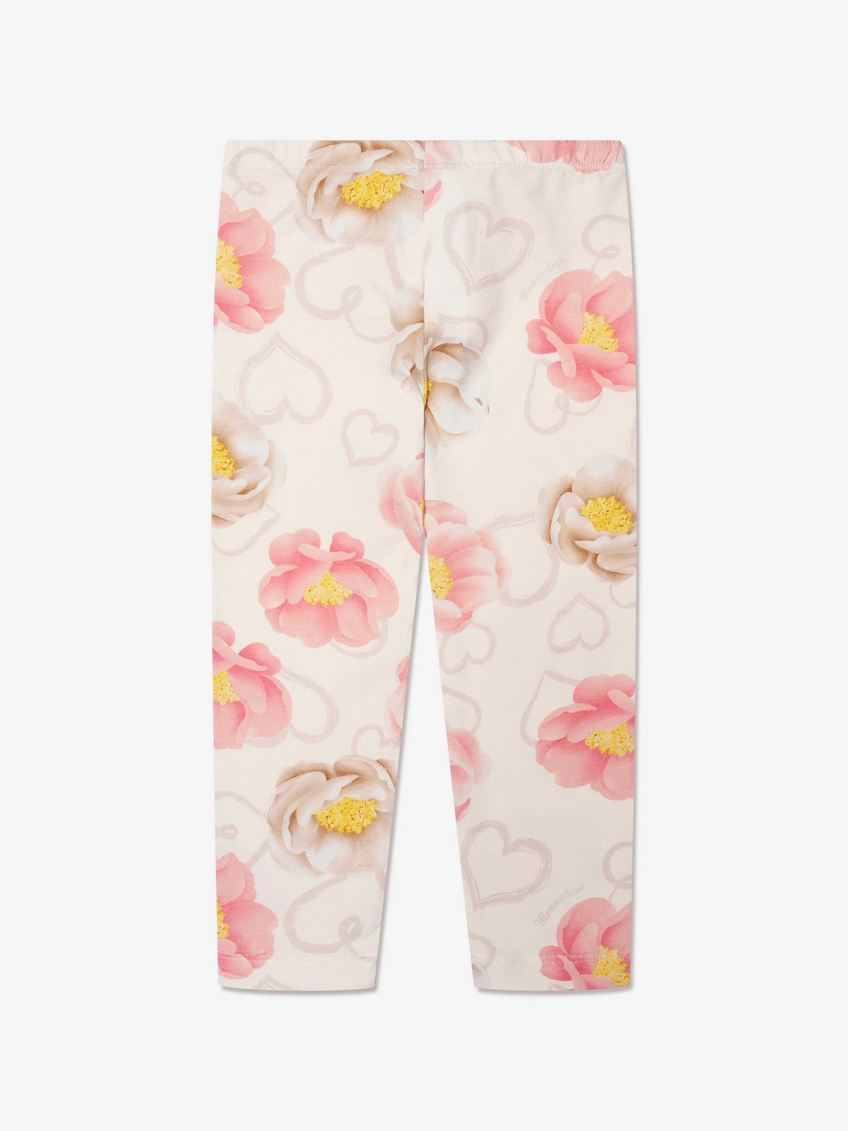 Monnalisa Girls Floral Print Leggings in Ivory