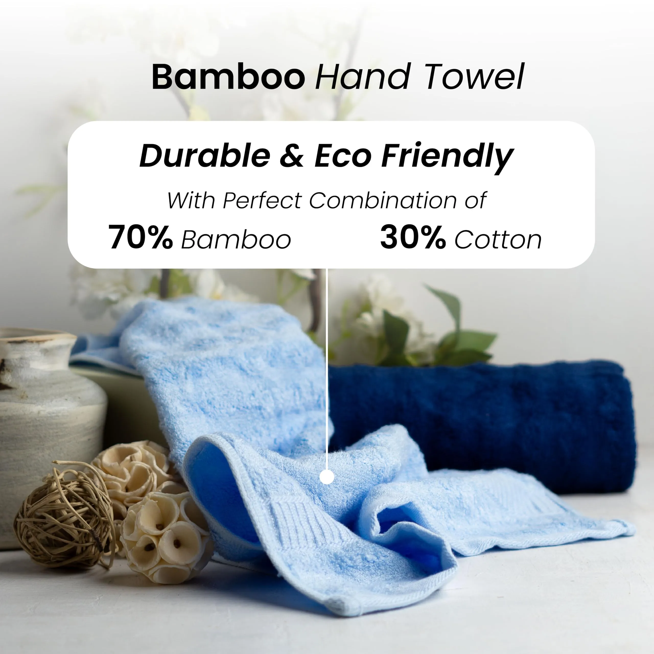 Mush Bamboo Hand Towels Set of 2 | 100% Bamboo Gym Towel for Men/Women Workout | Ultra Soft, Absorbent & Quick Dry Towel for Gym, Travel, Sports and Yoga | 40 x 60 cms | 600 GSM (Navy & Sky Blue)