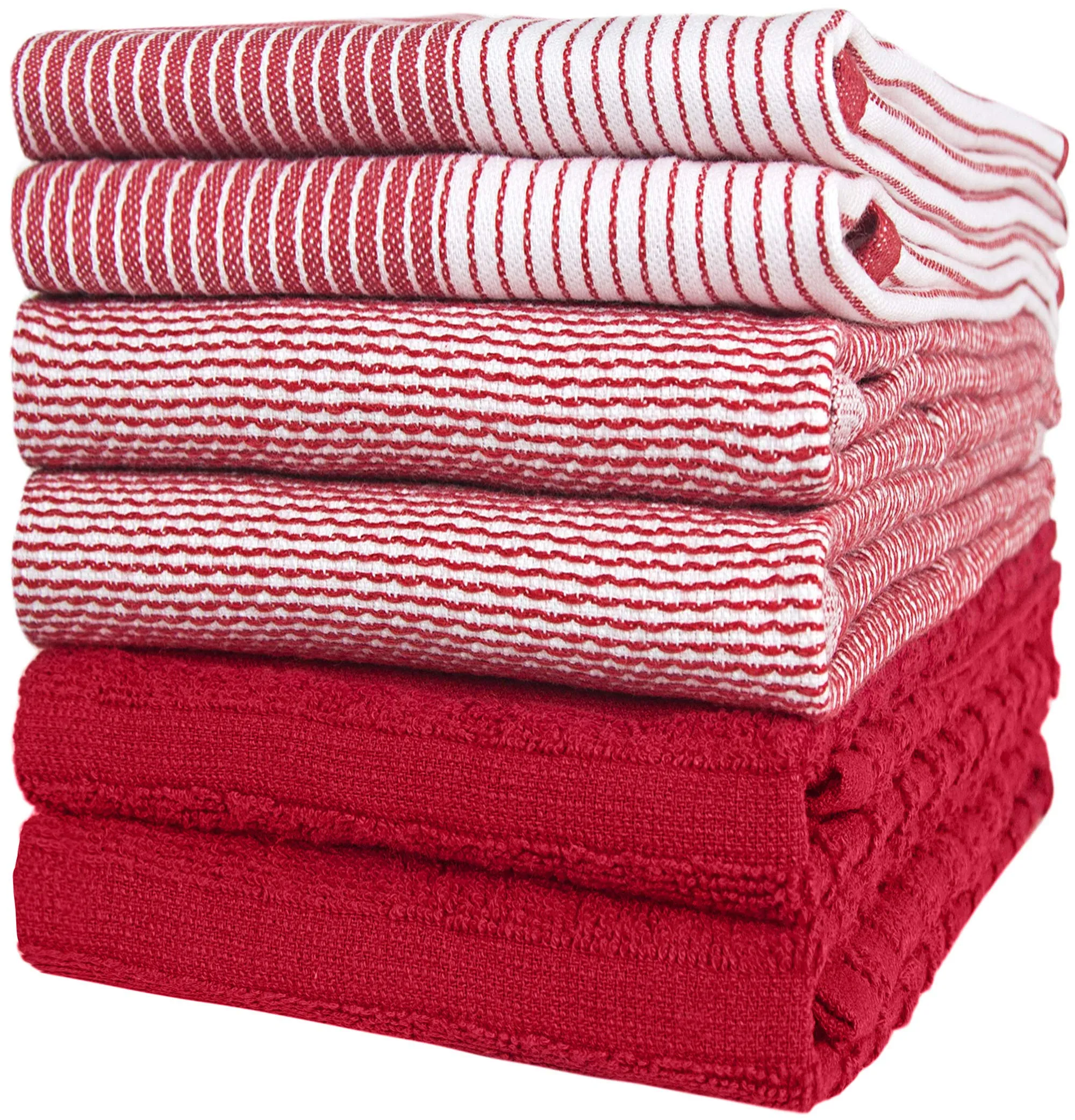 Premium Kitchen Towels (20”x 28”, 6 Pack) | Large Cotton Kitchen Hand Towels | Dish Towels | Flat & Terry Towel | Kitchen Towels | Highly Absorbent Tea Towels Set with Hanging Loop | Red