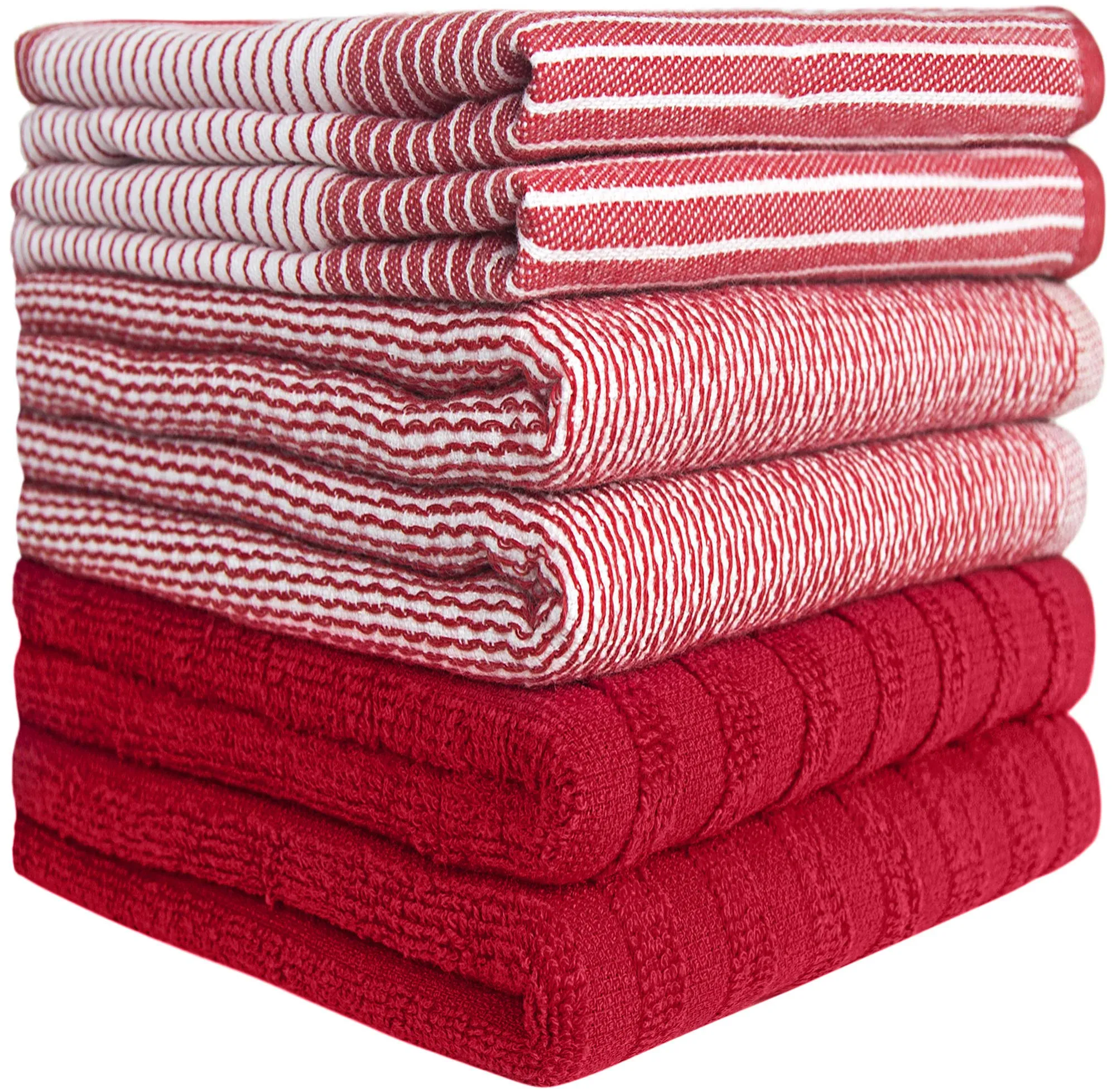 Premium Kitchen Towels (20”x 28”, 6 Pack) | Large Cotton Kitchen Hand Towels | Dish Towels | Flat & Terry Towel | Kitchen Towels | Highly Absorbent Tea Towels Set with Hanging Loop | Red