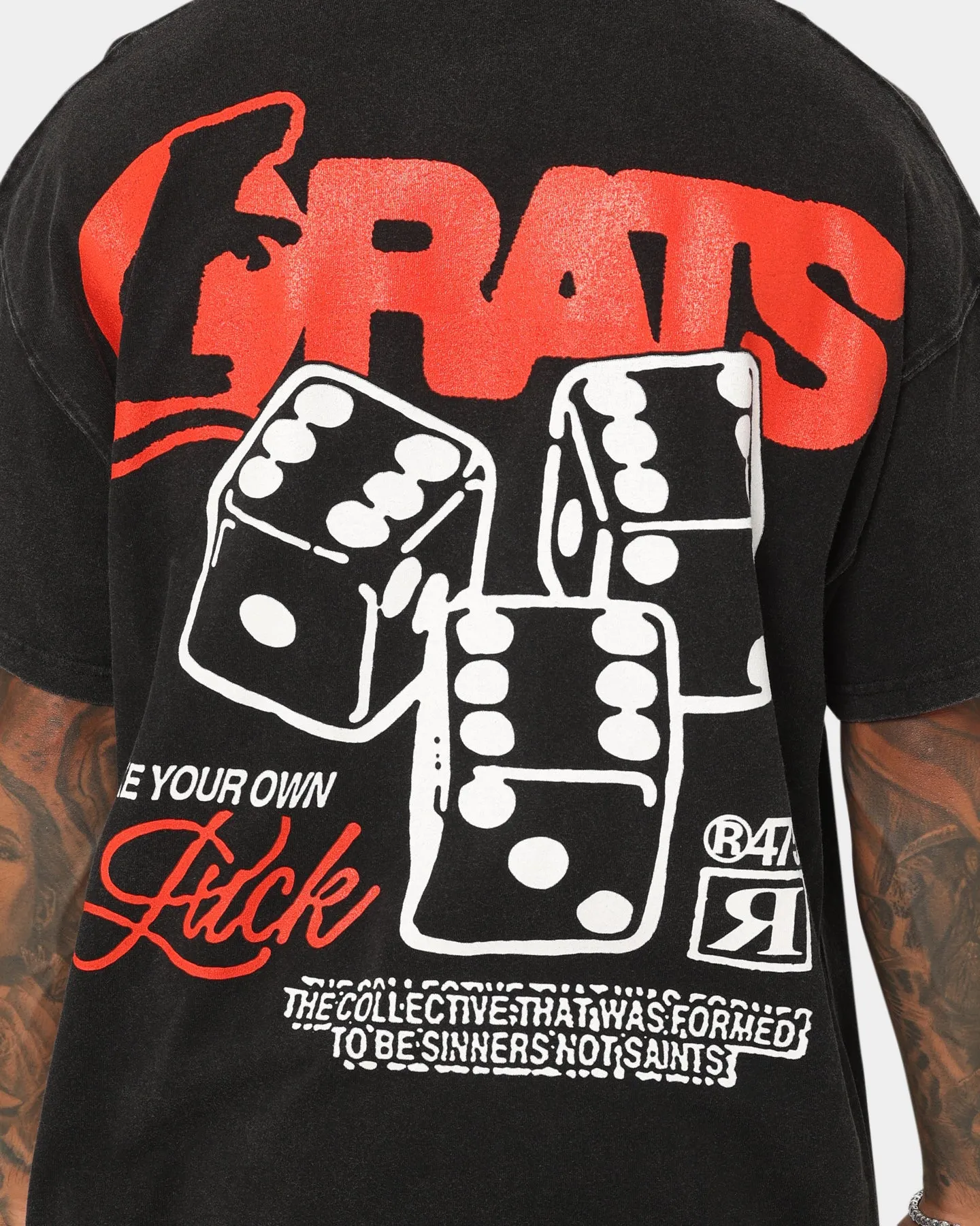 Rats Get Fat Own Luck Vintage T-Shirt Washed Black