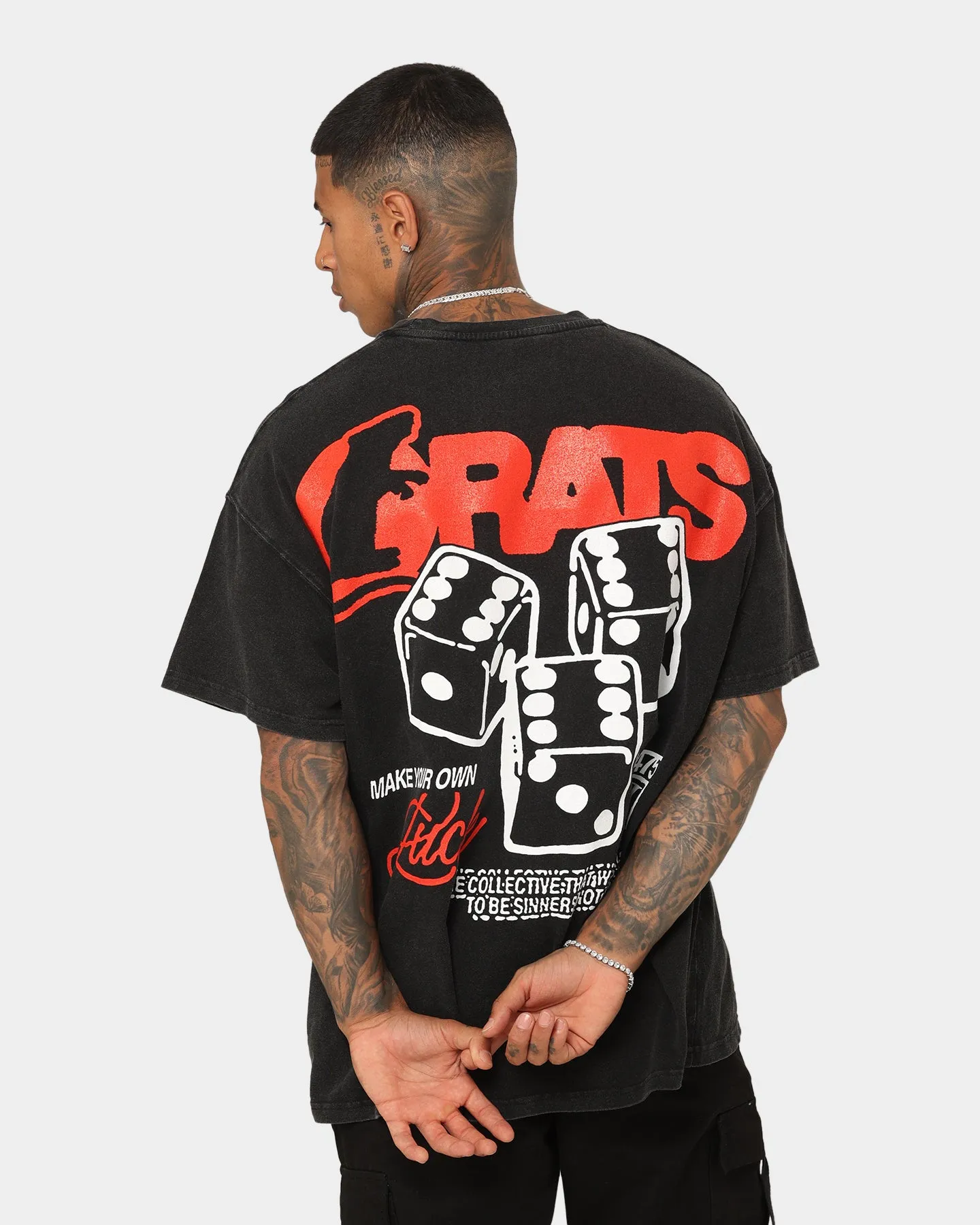 Rats Get Fat Own Luck Vintage T-Shirt Washed Black