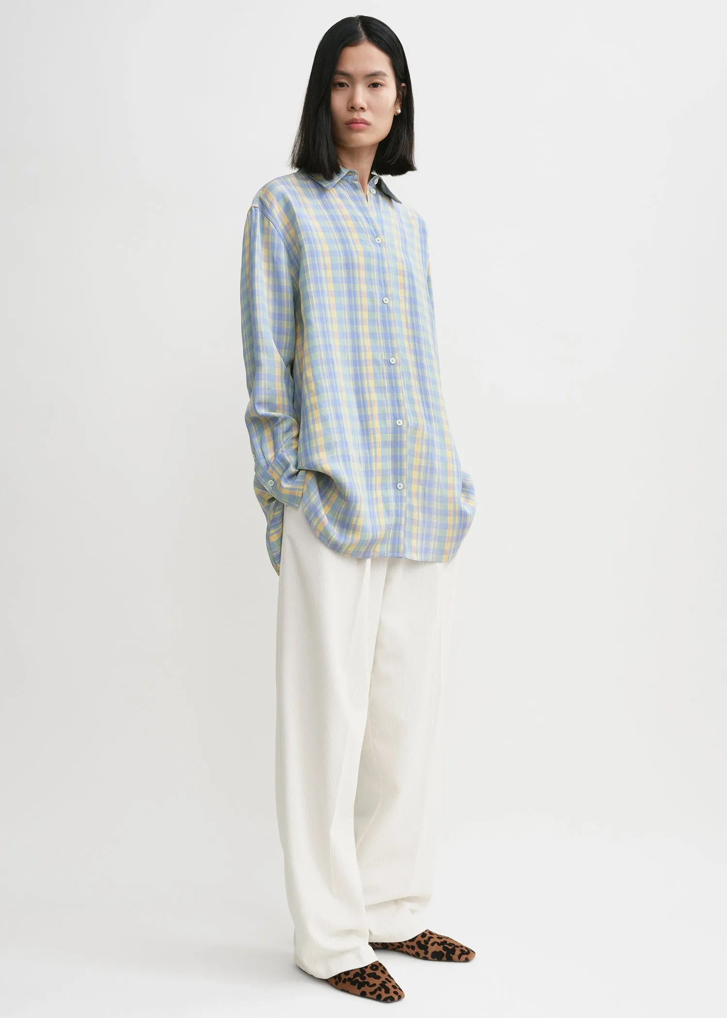 Relaxed linen-blend shirt madras check