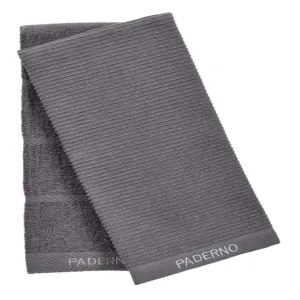 Ribbed Cotton Terry Kitchen Towels, 2-Pack, Charcoal Grey