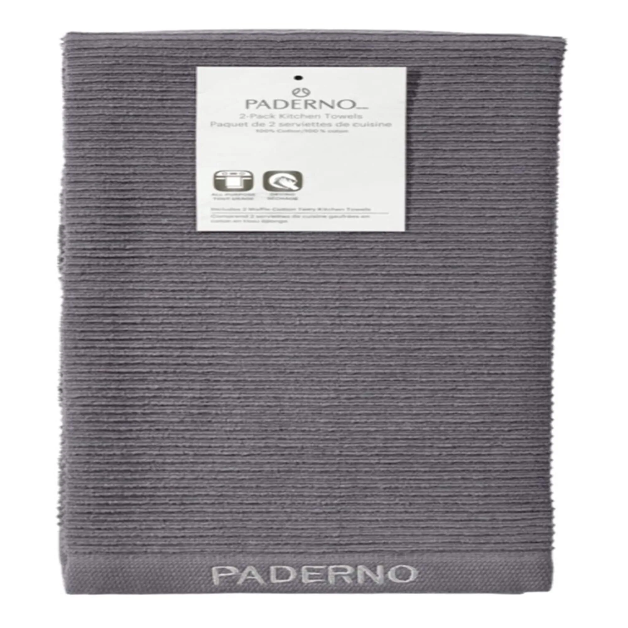 Ribbed Cotton Terry Kitchen Towels, 2-Pack, Charcoal Grey