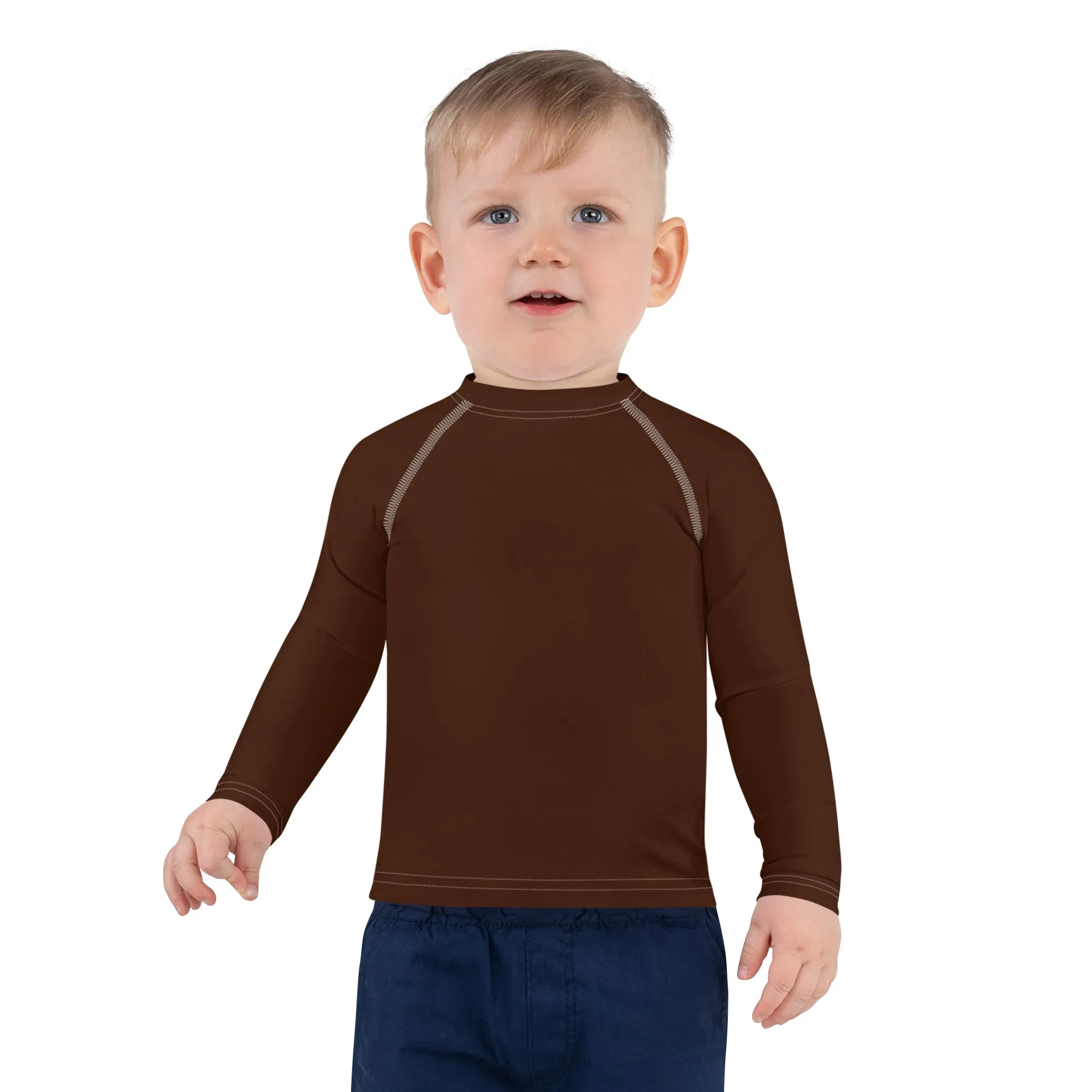 Street-Ready Shield: Long Sleeve Rash Guards for Kids Boys - Chocolate