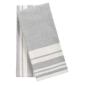 Striped Flatweave Cotton Terry Kitchen Towels, 2-Pack, Grey