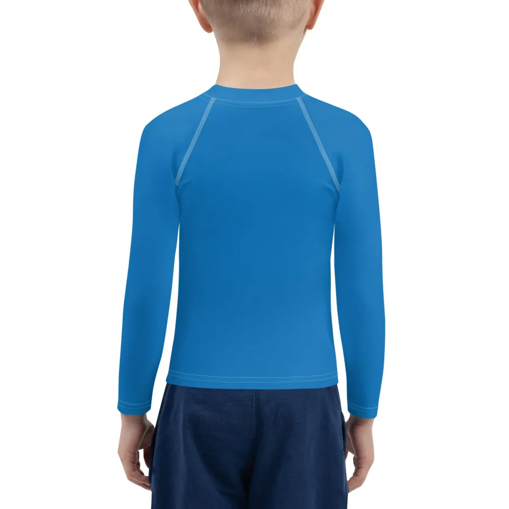 Sun-Ready Style: Kid's Long Sleeve Rash Guards in Solid Color - Azul