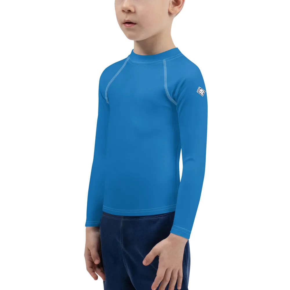 Sun-Ready Style: Kid's Long Sleeve Rash Guards in Solid Color - Azul