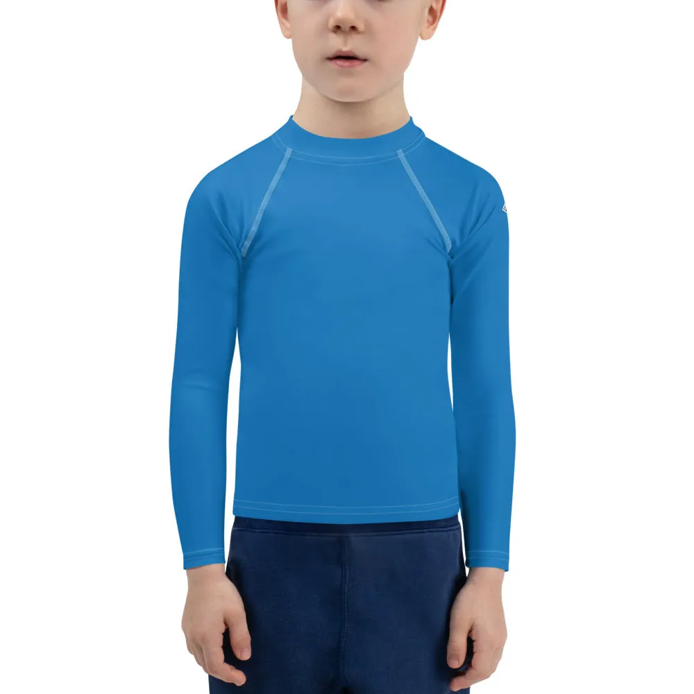 Sun-Ready Style: Kid's Long Sleeve Rash Guards in Solid Color - Azul